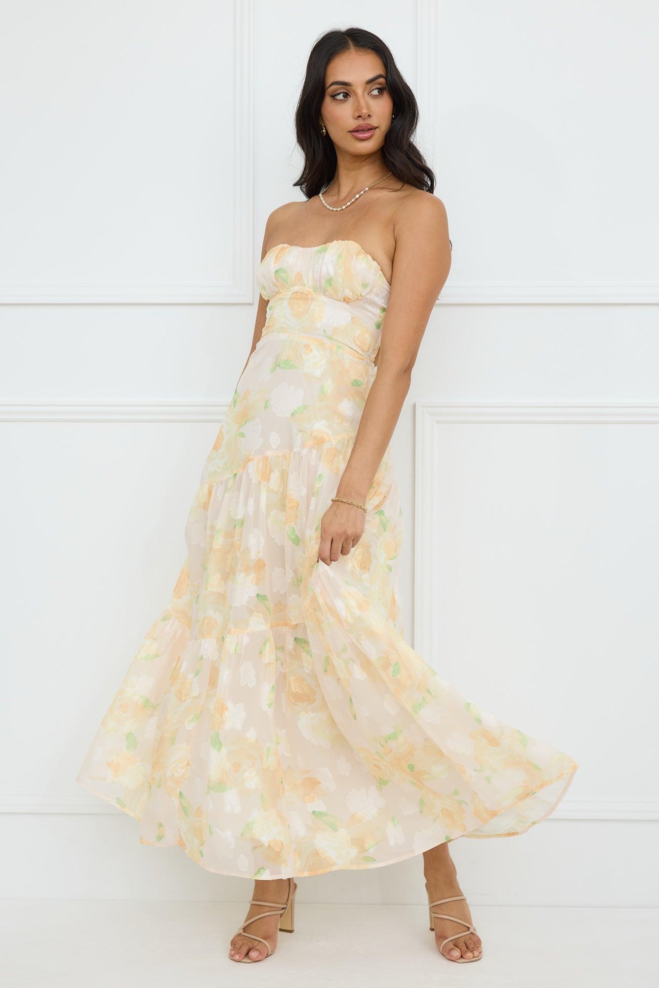 Sunshine Shores Strapless Maxi Dress Yellow Product Image