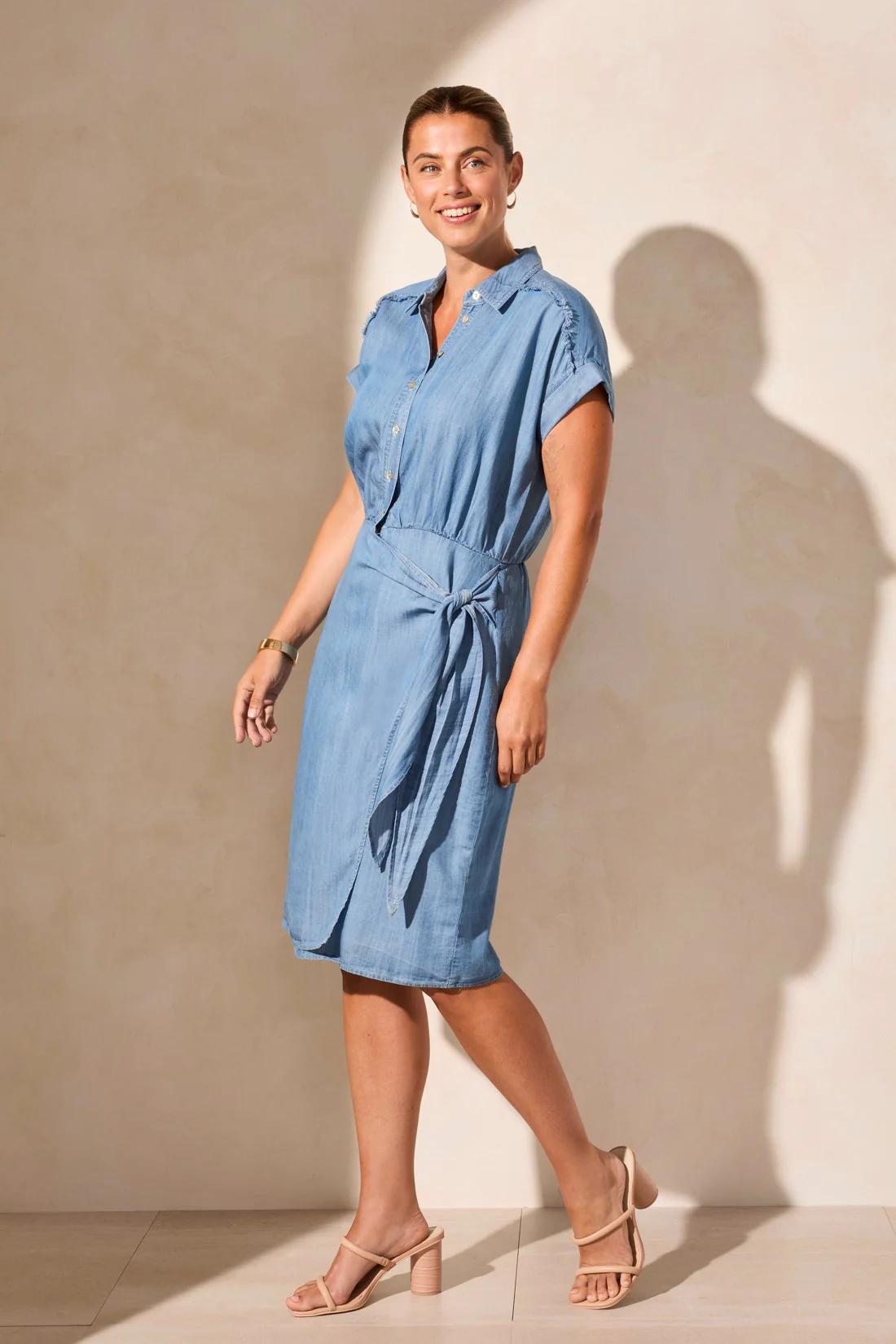 Tencel Button-Front Side-Wrap Dress Product Image