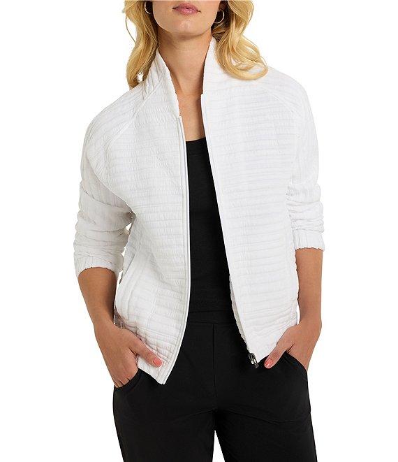 NIC + ZOE Textured Stripe Stand Collar Long Sleeve Zip Front Jacket Product Image