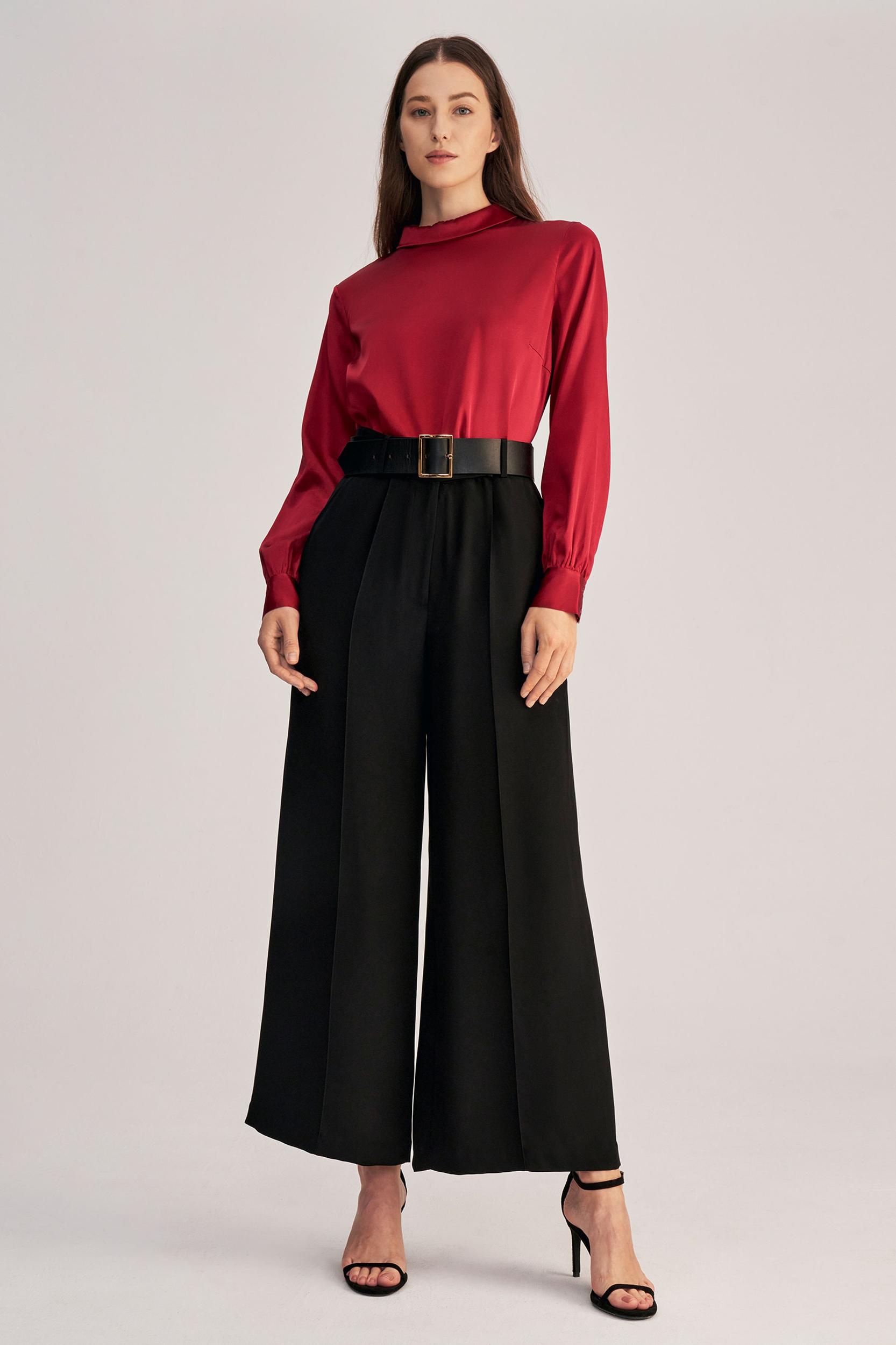 Stand Collar Long Sleeves  Silk Blouse Product Image