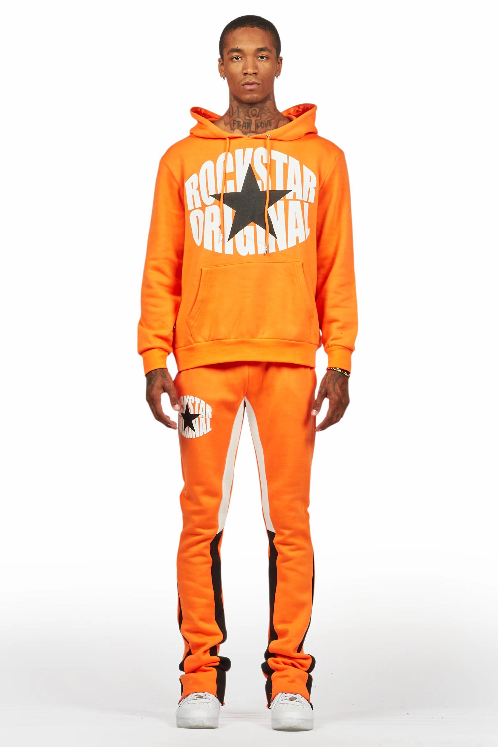 States Orange Hoodie Stacked Flare Track Set Male Product Image