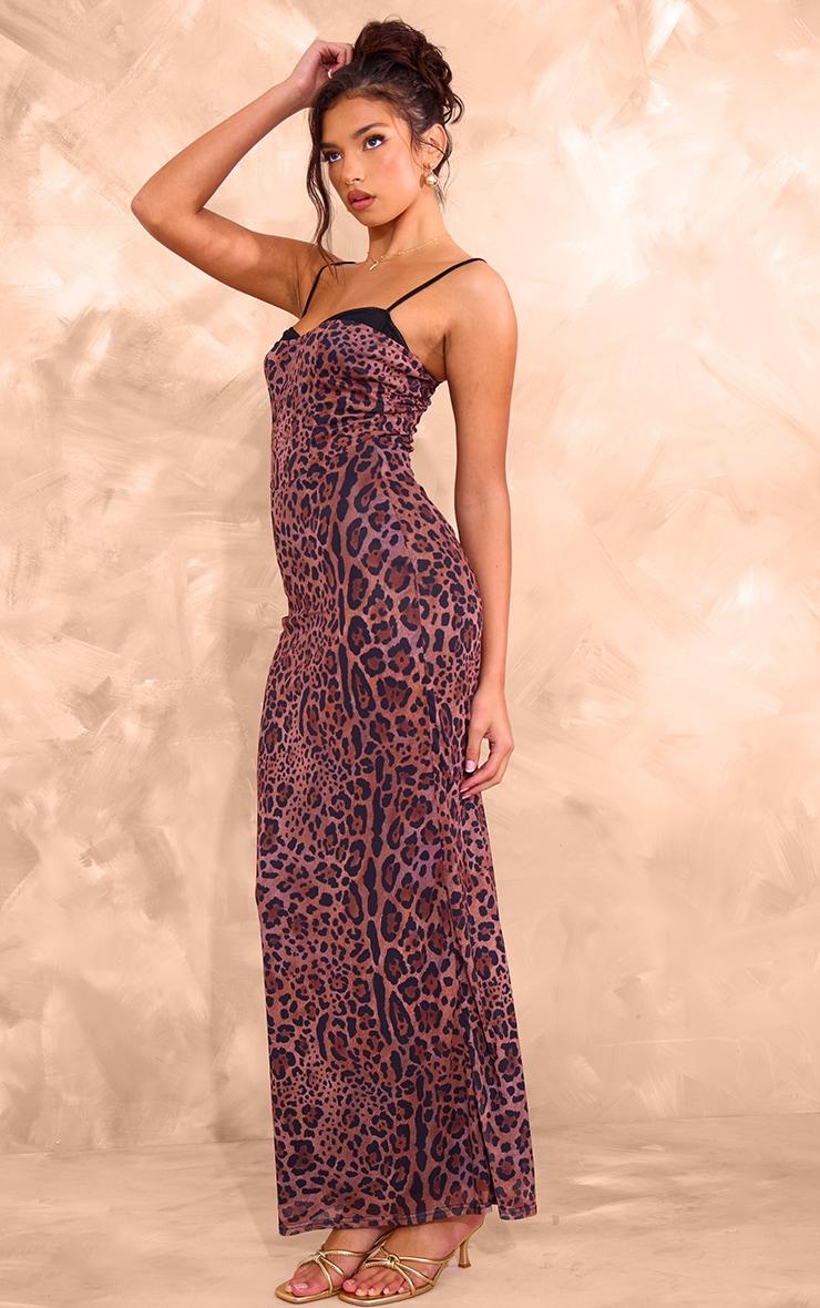 Leopard Print Mesh Cup Cami Maxi Dress Product Image