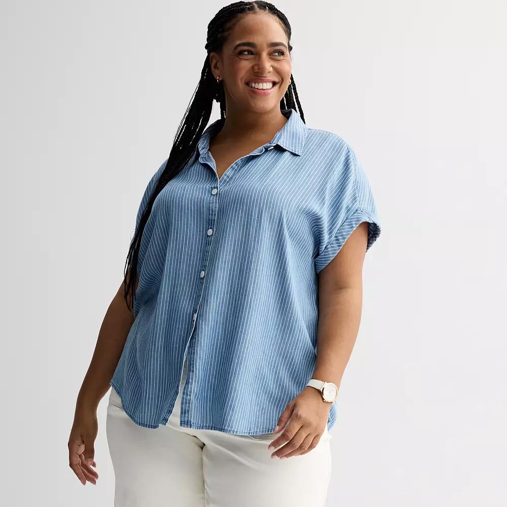 Plus Size Sonoma Goods For Life® Camp Shirt, Women's, Size: 5XL, Chambray Mini Stripe Product Image