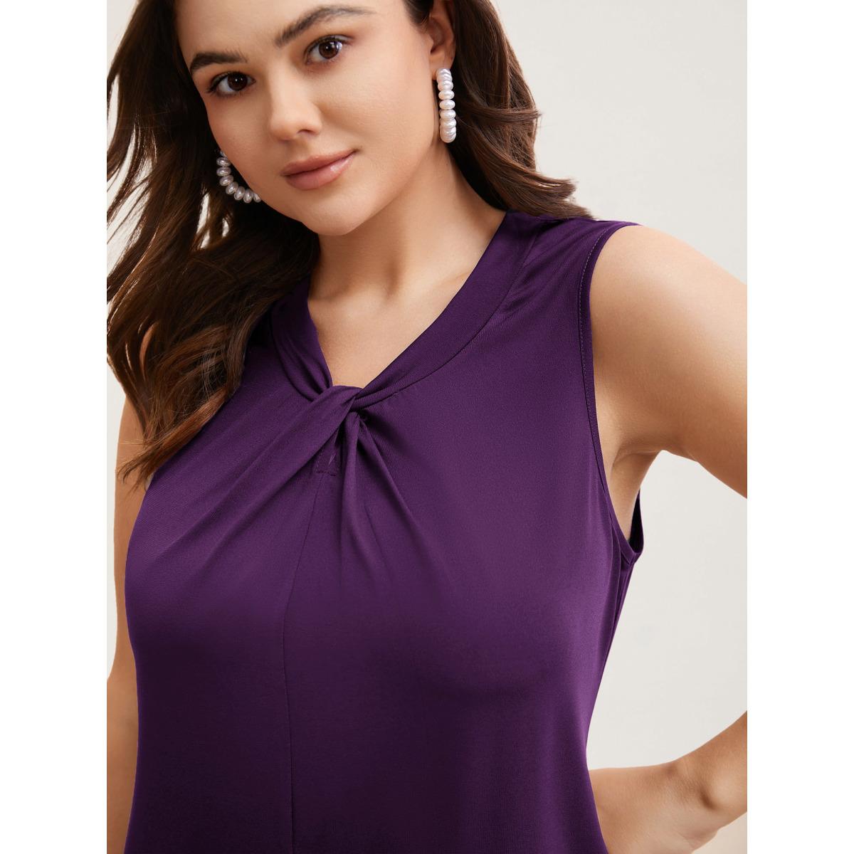 Plus Size Solid Asymmetrical Neck Twist Front Tank Top Women Eggplant Timeless Twist Asymmetrical Neck Elegant Tank Tops Camis BloomChic 28/5X Product Image