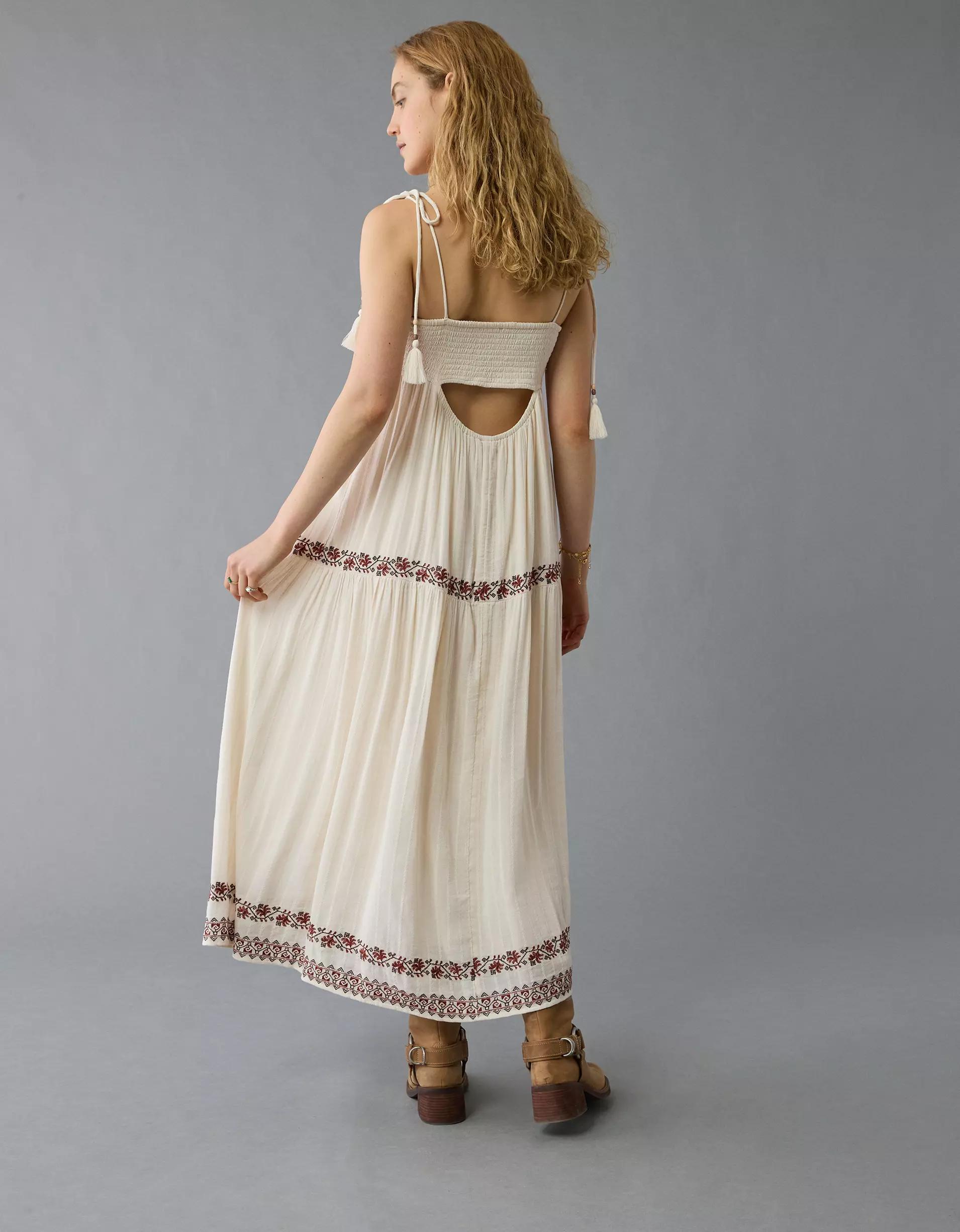 AE Empire Waist Embroidered Midi Dress Product Image