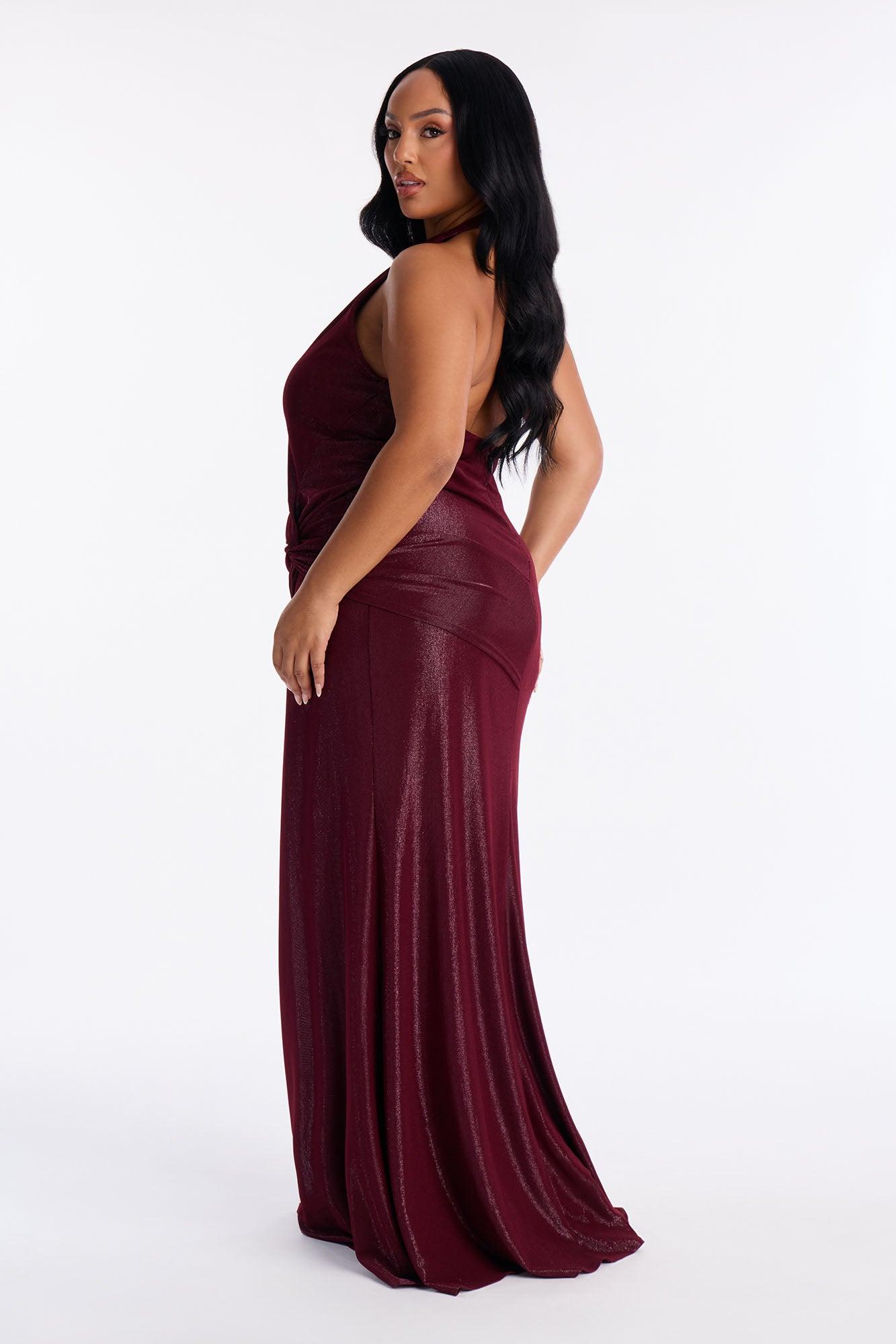 All For You Backless Metallic Maxi Dress - Burgundy Female Product Image