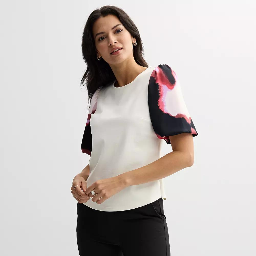 Women's Nine West Ponte Puff Sleeve Top, Size: Medium, Pink Krystal Wave Product Image