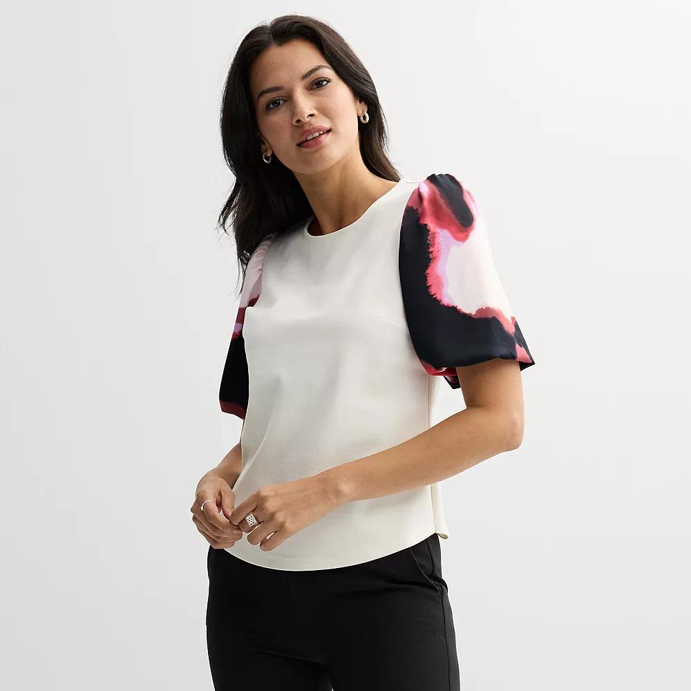 Women's Nine West Ponte Puff Sleeve Top, Size: Medium, Pink Krystal Wave Product Image