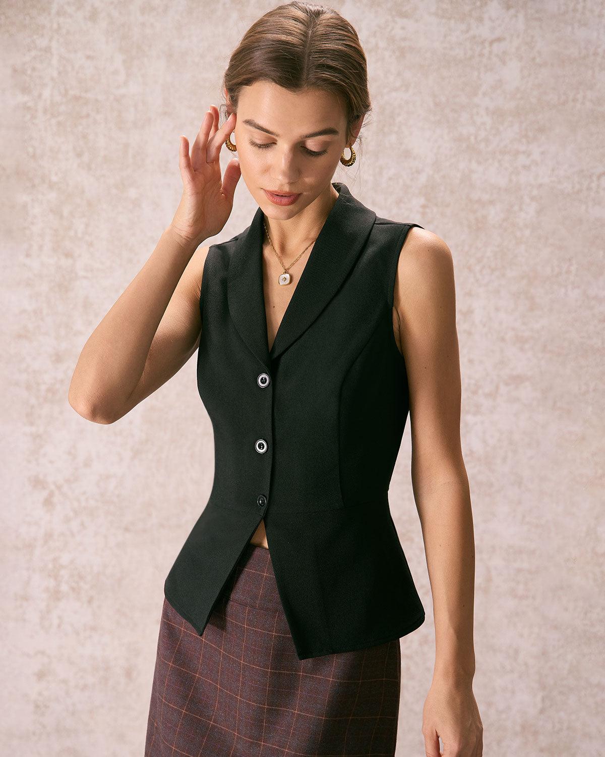 The Black Lapel Sleeveless Button Up Vest Product Image