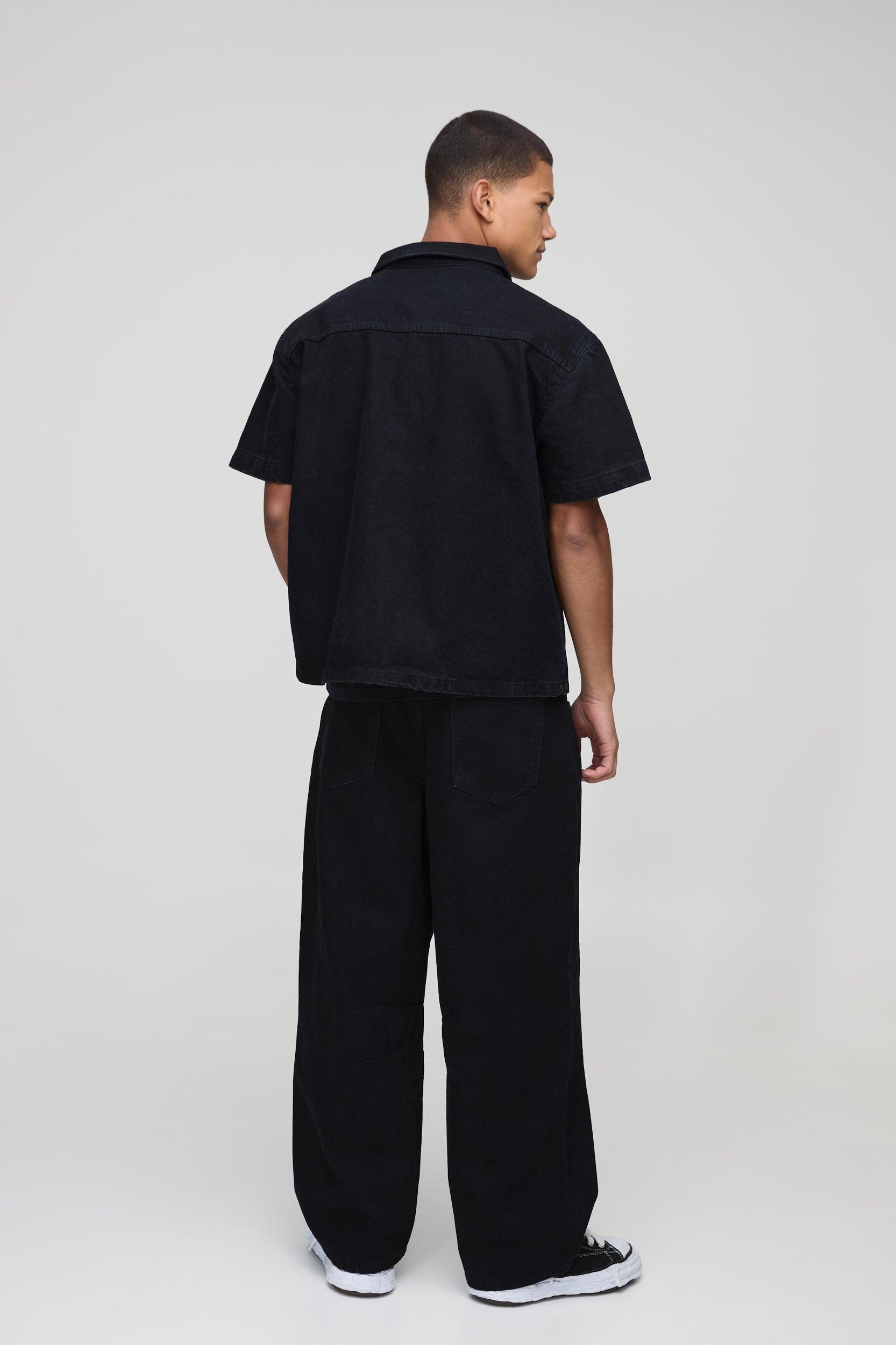 Relaxed Barrel Fit Rigid Black Washed Jeans | boohooMAN USA Product Image