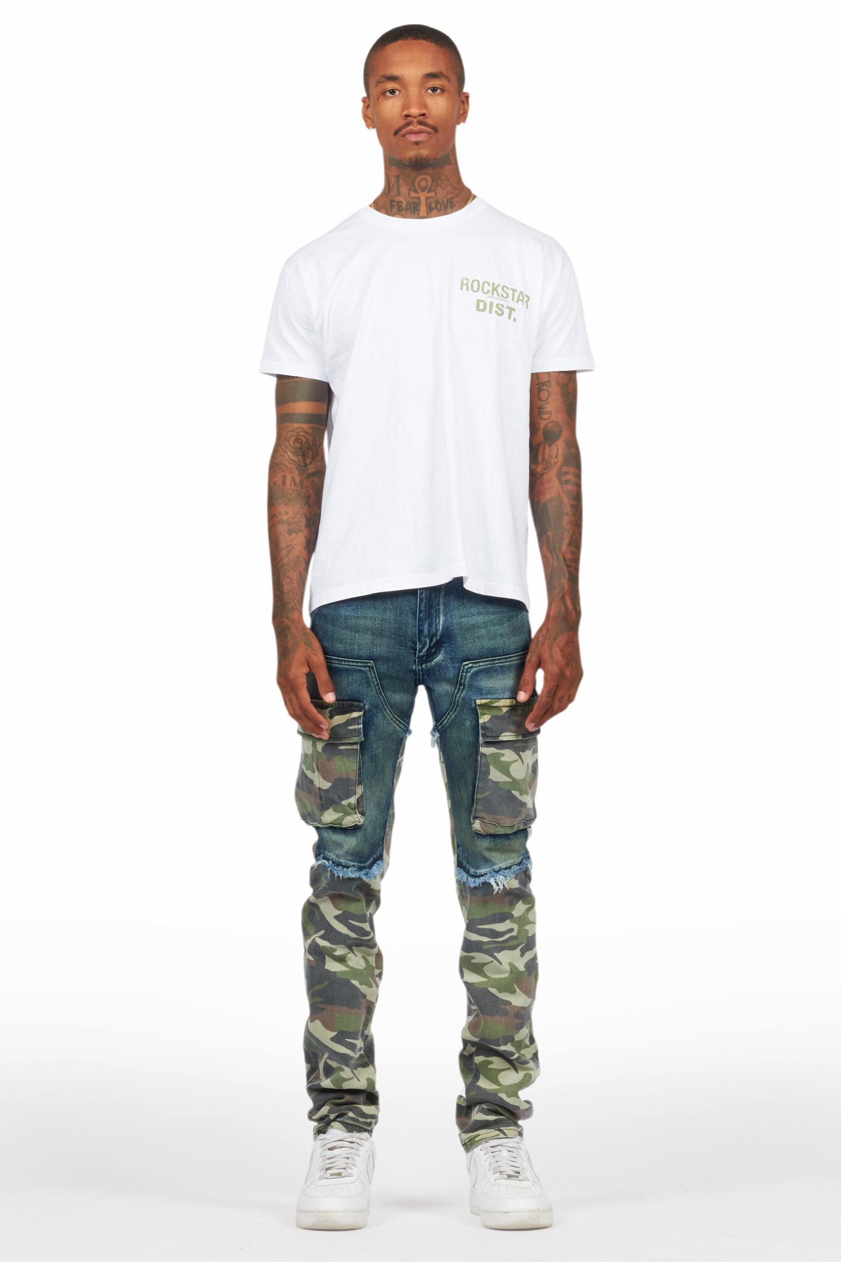 Lake White/Green T-Shirt & Denka Dark Blue Slim Jean Bundle Male Product Image