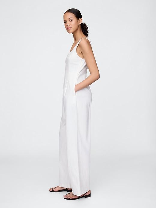 Linen-Blend Seamed Jumpsuit Product Image
