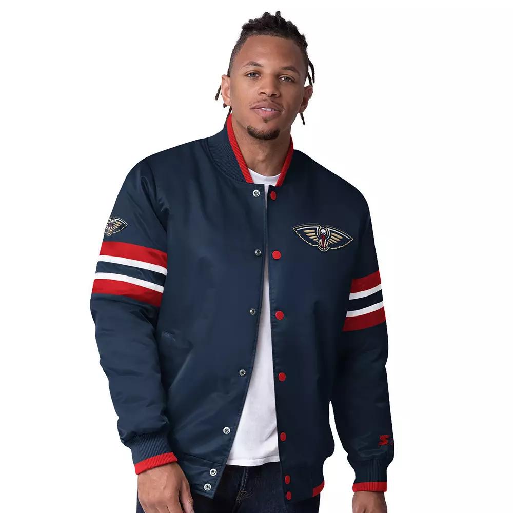 Men's Starter Black Miami Heat Scout Varsity Satin Full-Snap Jacket,  Product Image