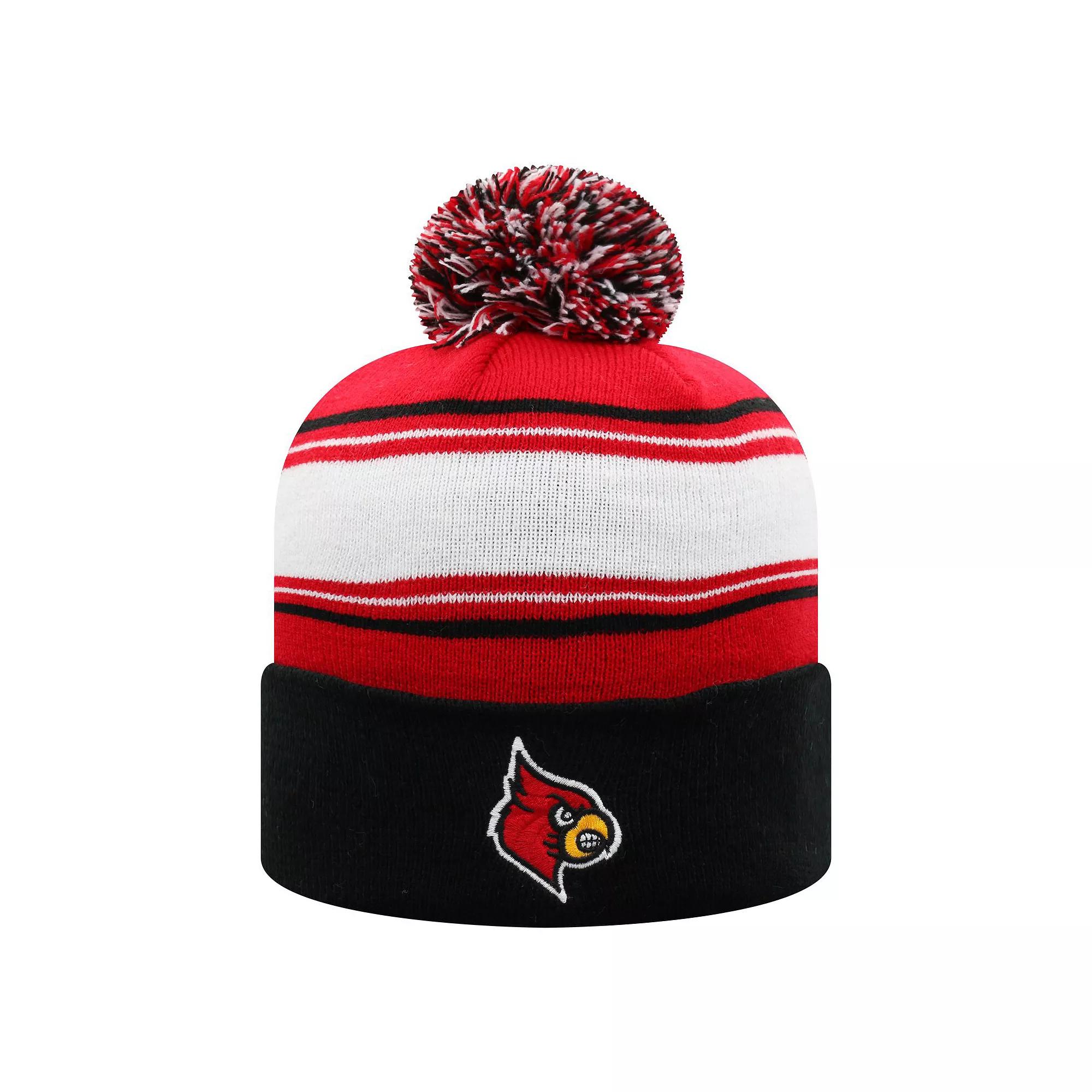 Men's Top of the World Red/White Louisville Cardinals Ambient Cuffed Knit Hat with Pom Product Image