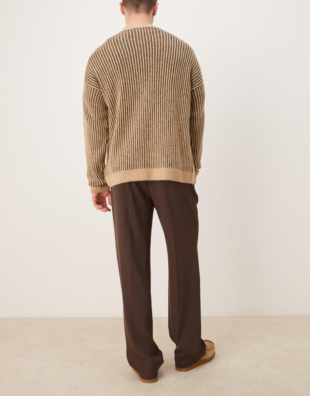 ASOS DESIGN smart wide leg pants with front pleat in brown Product Image