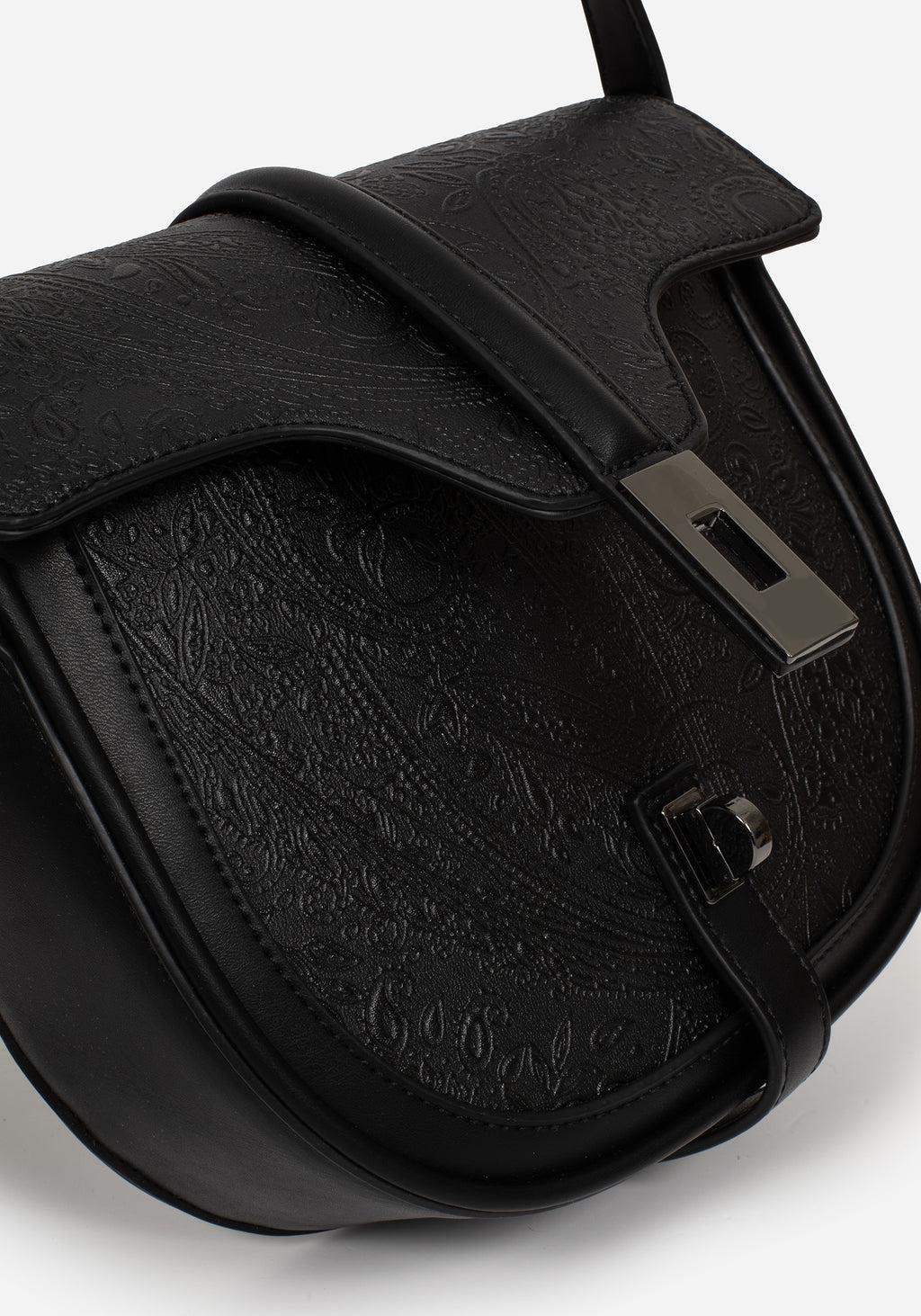 Cypress Paisley Debossed Crossbody Satchel Bag - Black Product Image