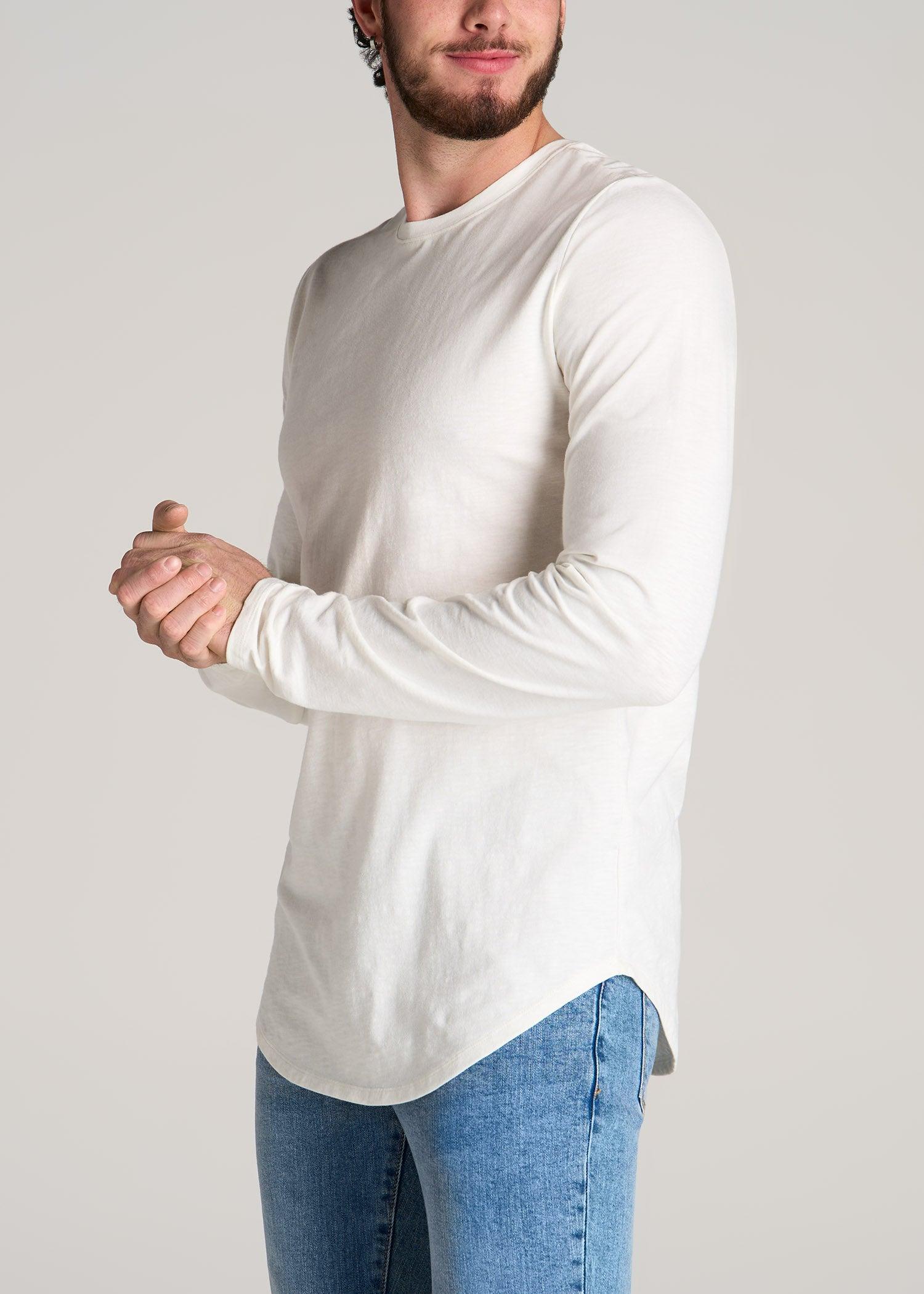 Slub Long Sleeve Scoop Tee for Tall Men in Ecru Male Product Image