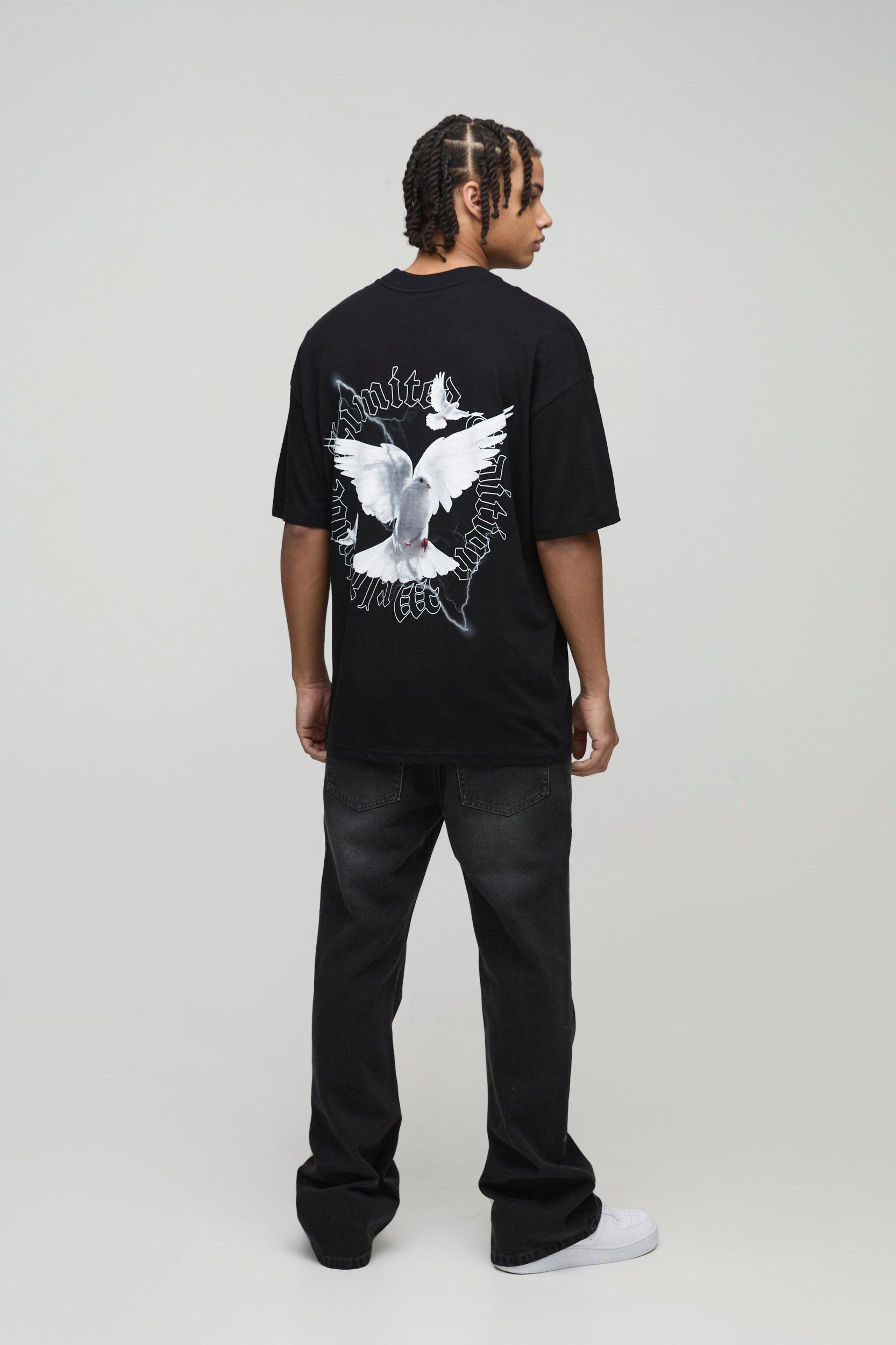 Oversized Extended Neck Dove Graphic T-Shirt | boohooMAN USA Product Image