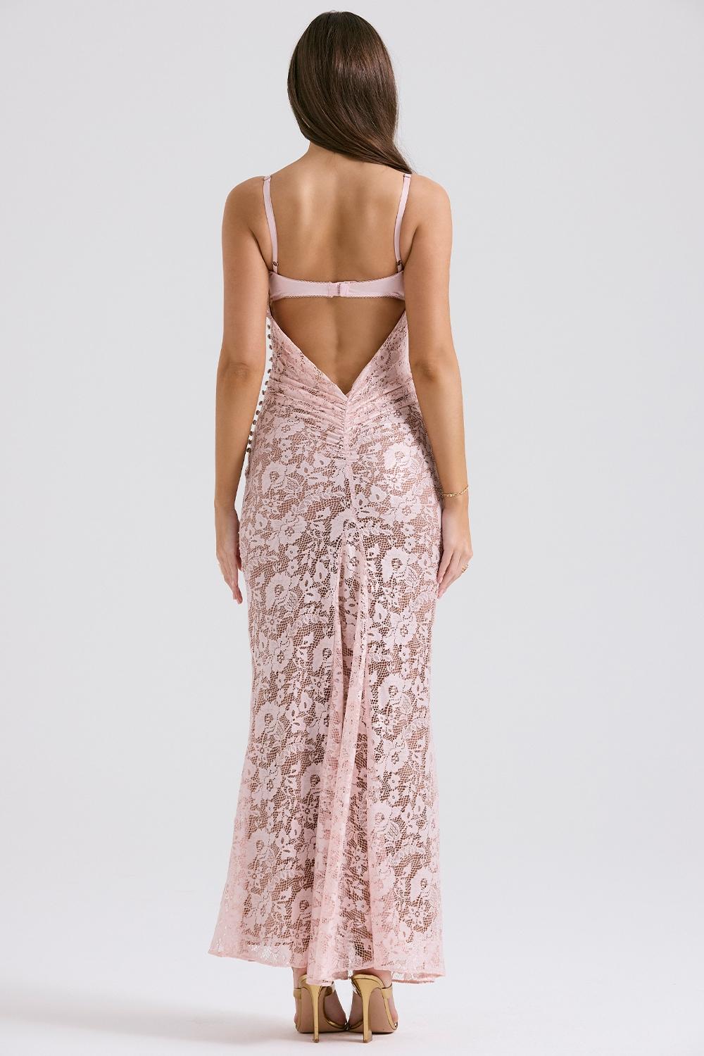 Azzurra  rose pink lace godet gown Product Image