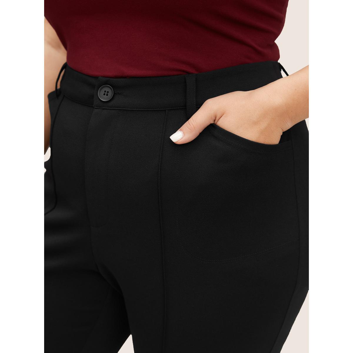 Plus Size High Rise Solid Pleated Bootcut Pants Women Black Work From Home Bootcut High Rise Work Pants BloomChic 28/5X Product Image