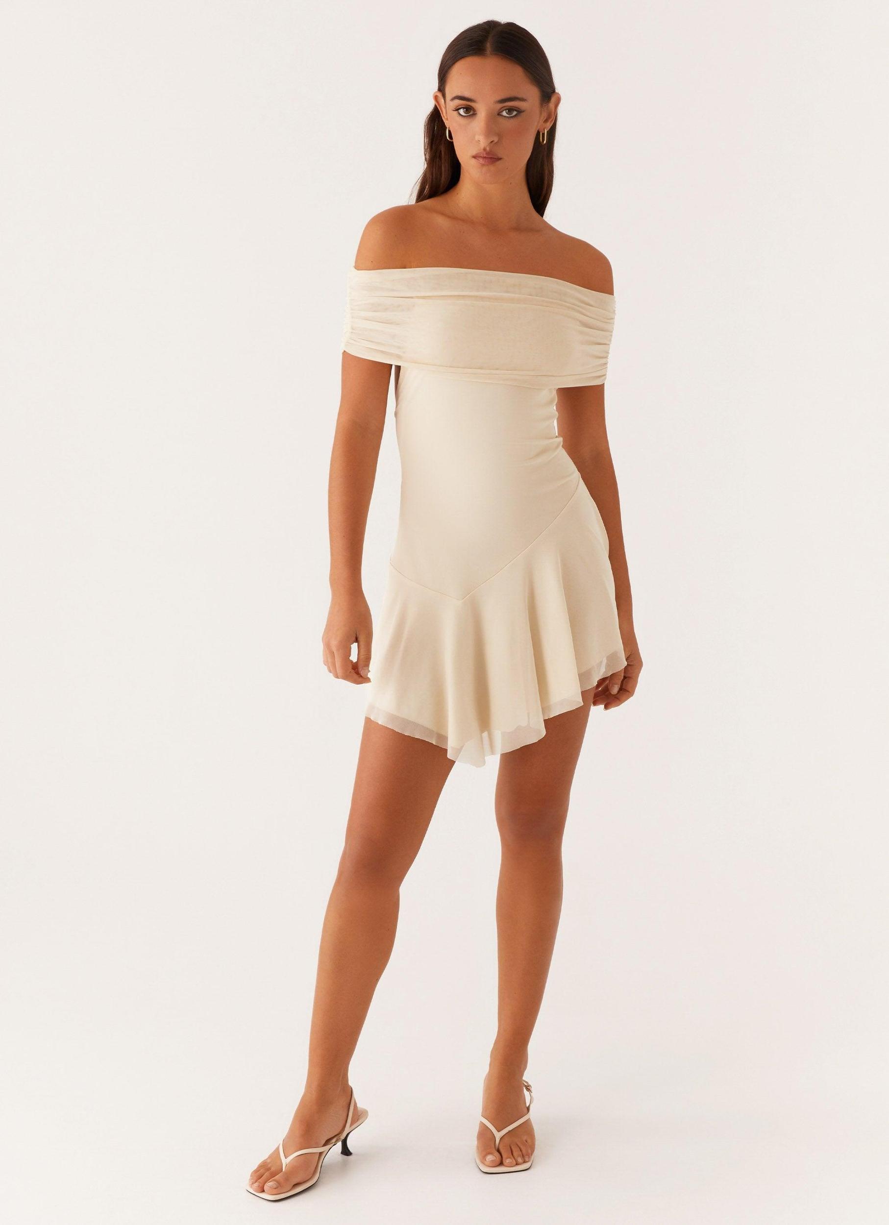 Finola Off Shoulder Mini Dress - Pastel Yellow Product Image