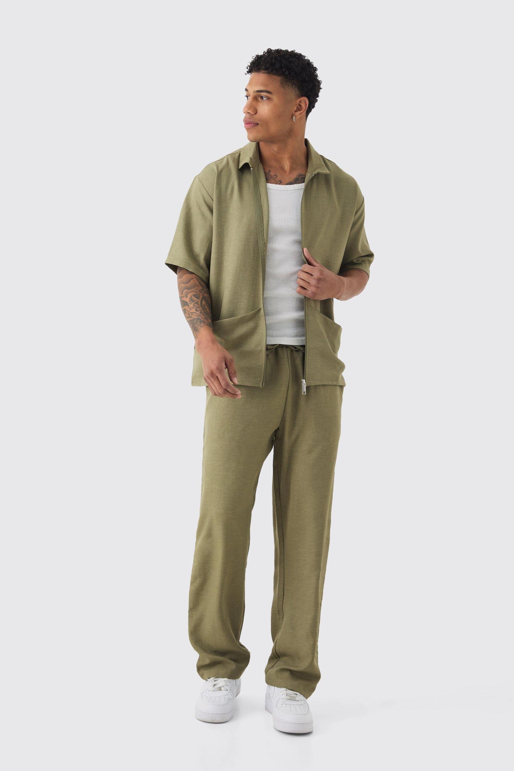 Oversized Linen Deep Pocket Shirt & Pants Set | boohooMAN USA Product Image