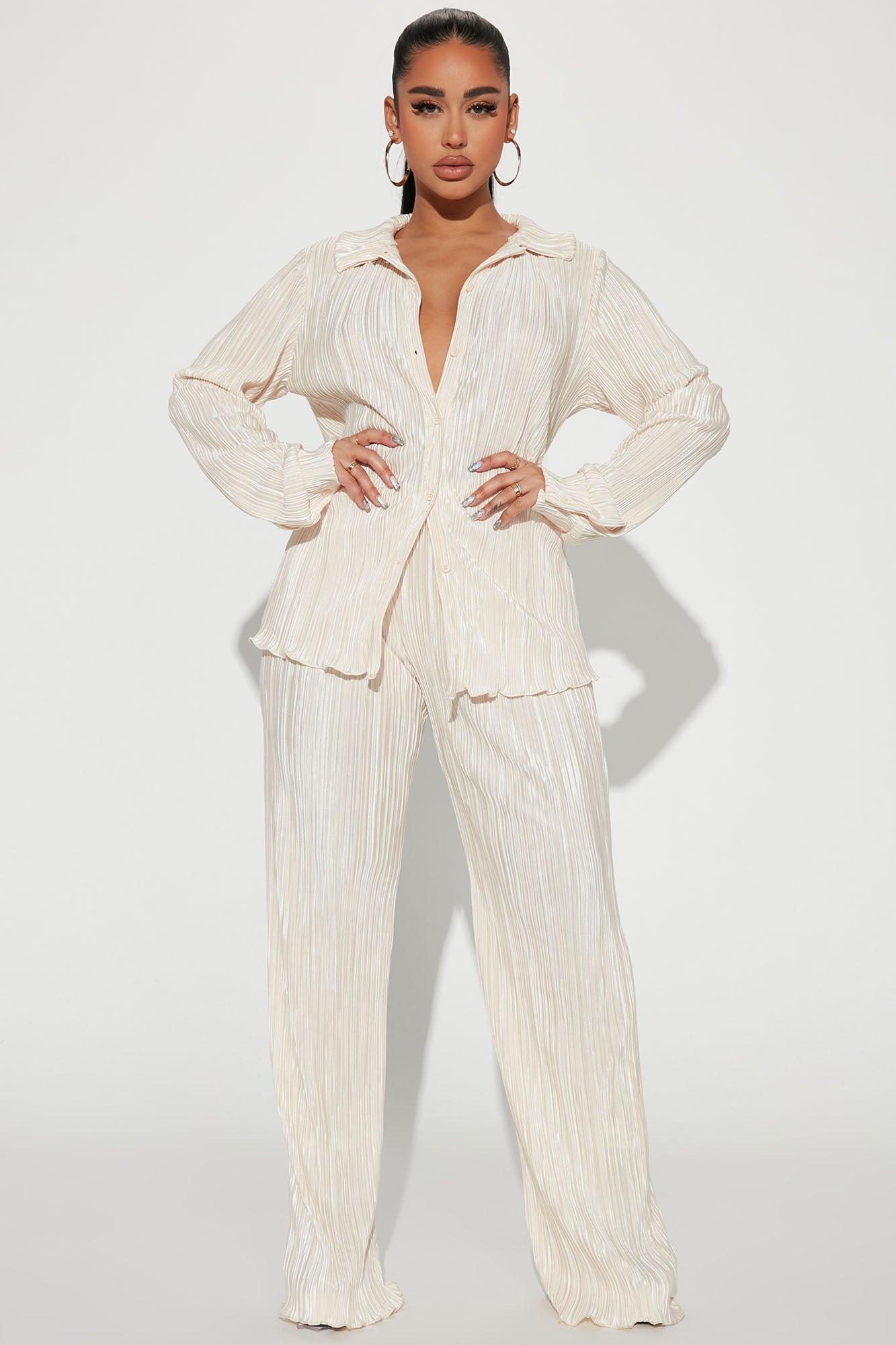 Pick Me Plisse Pant Set - Cream Product Image