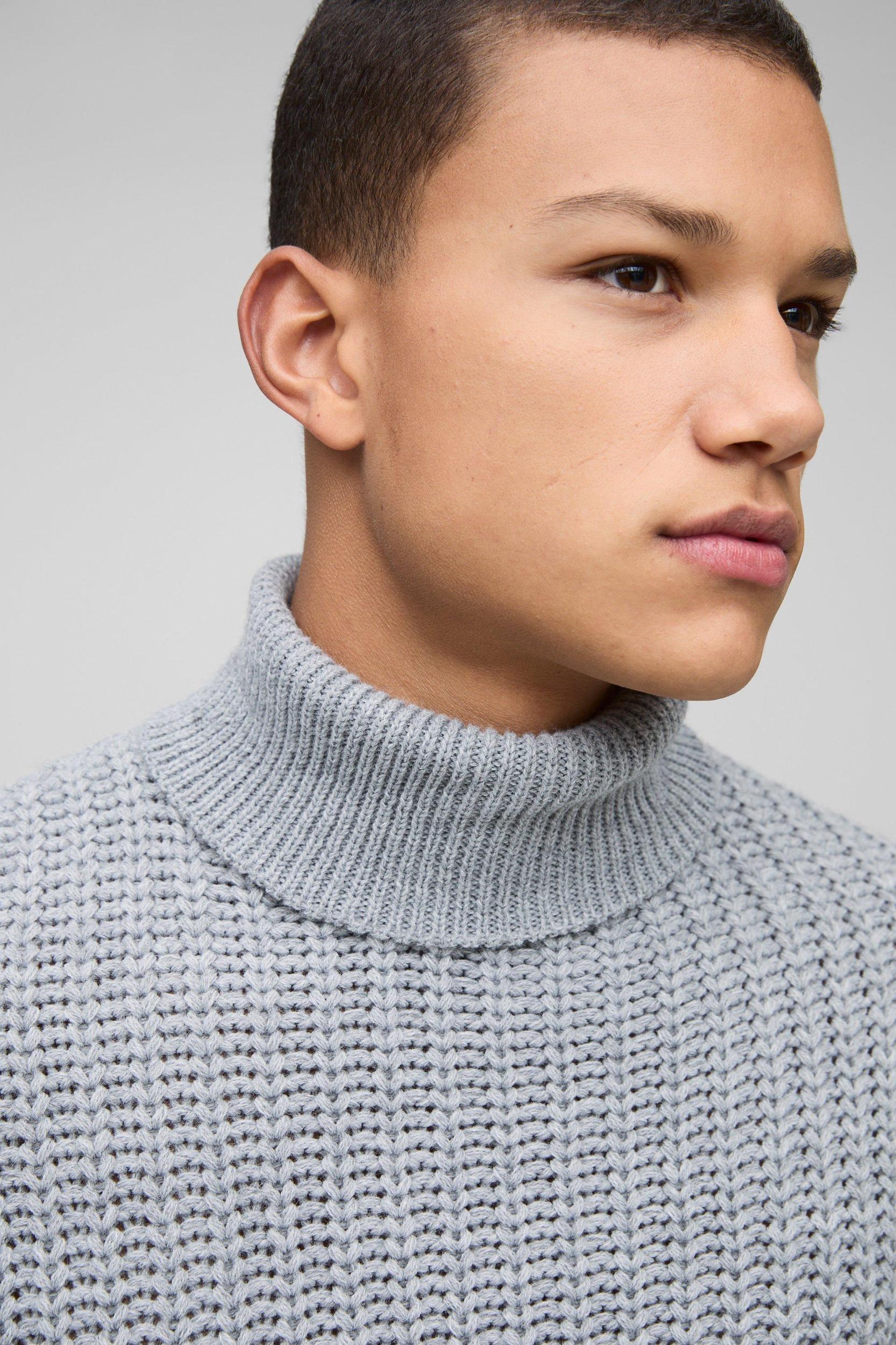 Oversized Boxy Fishman Ribbed Roll Neck Knitted Sweater | boohooMAN USA Product Image