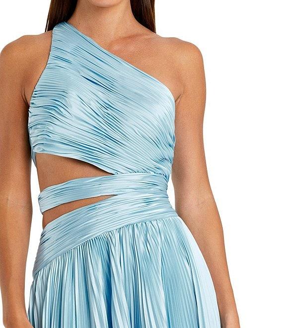Mac Duggal Pleated Charmeuse One Shoulder Sleeveless Side Cut-Out Front Slit Gown Product Image
