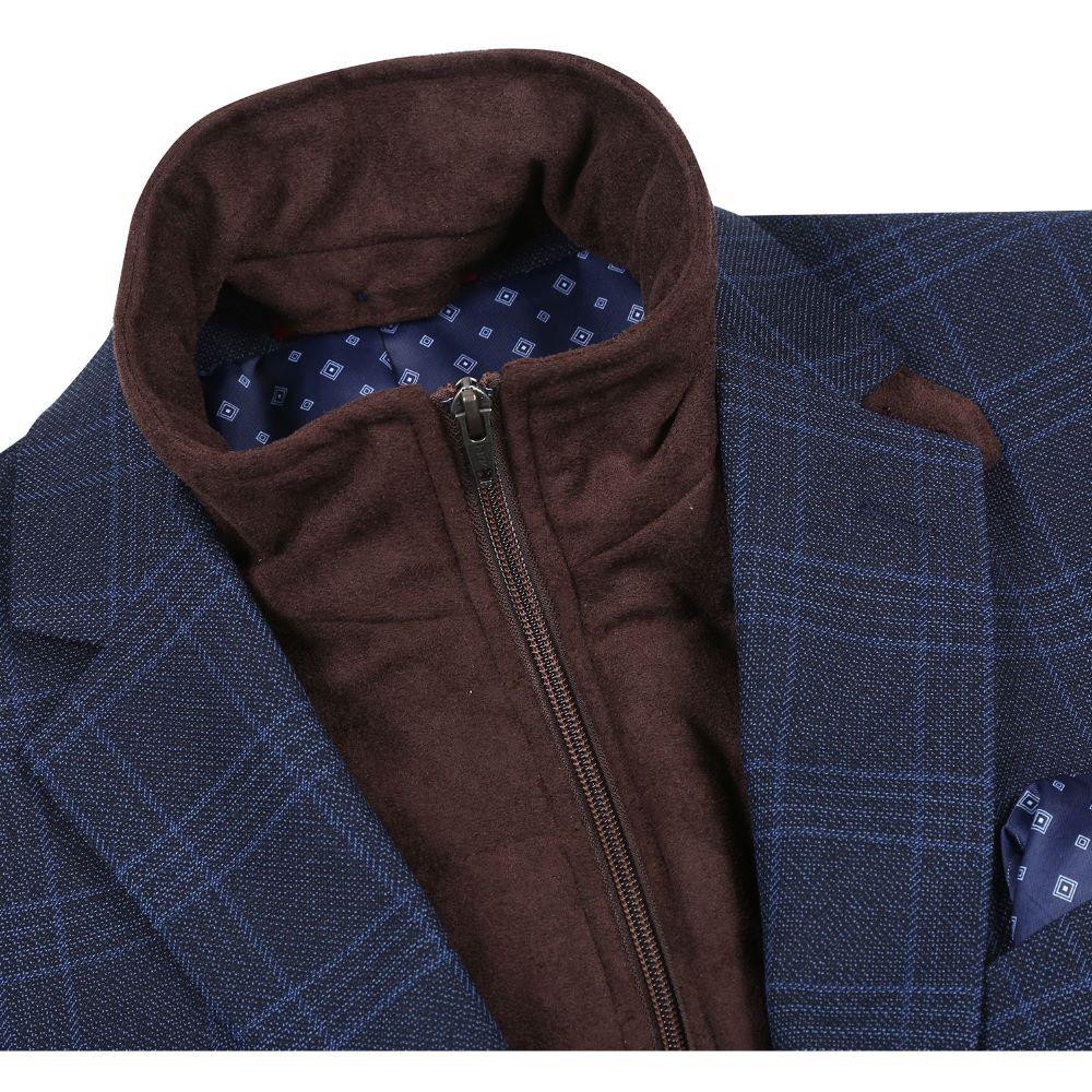 Navy Regular Fit 2 Button Plaid Blazer with Bib Product Image