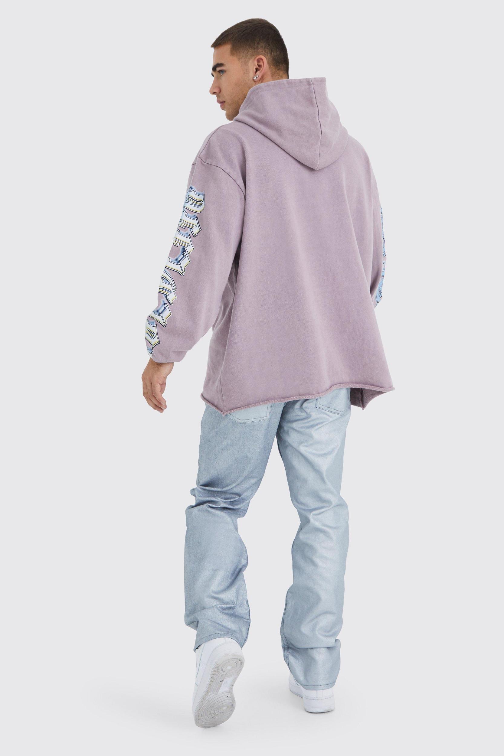 Oversized Raw Hem Washed Loopback Graphic Hoodie | boohooMAN USA Product Image