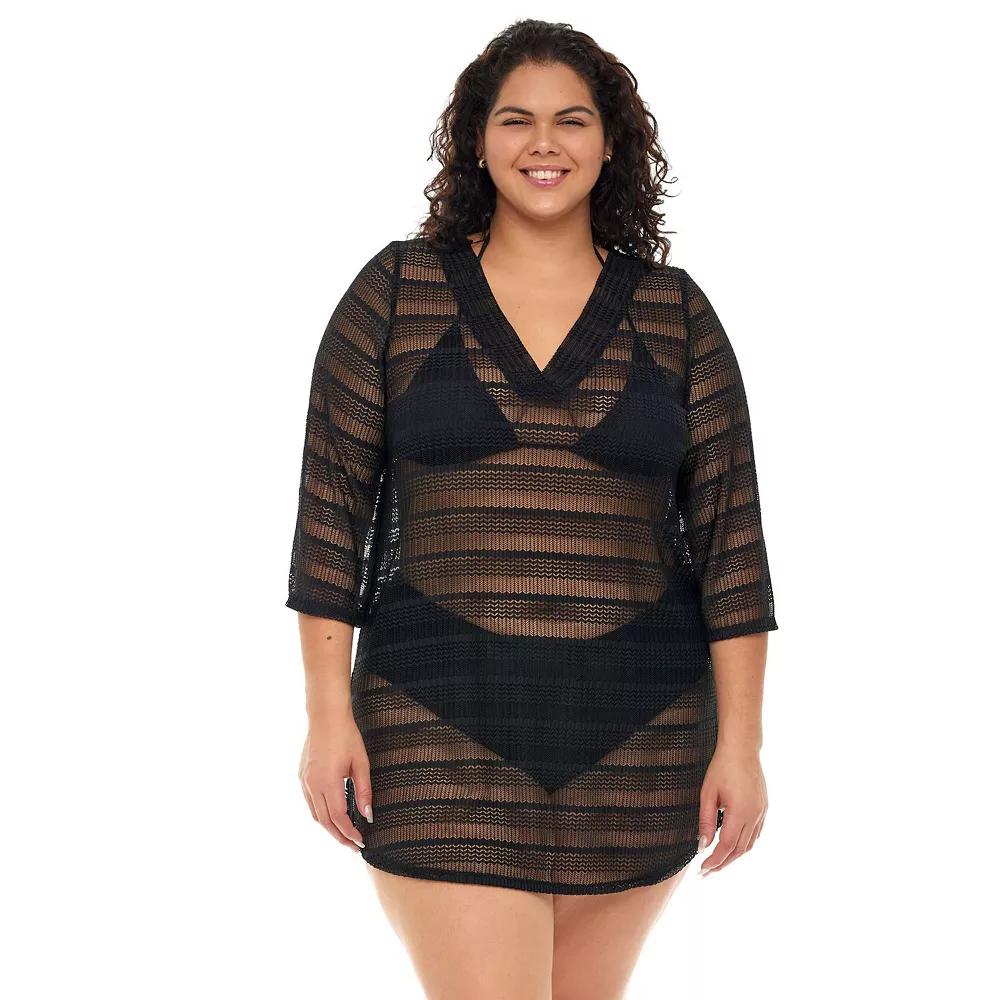 Plus Size Jordan Taylor Sheer Swim Cover-Up Tunic, Women's, Size: 1XL, Black Product Image