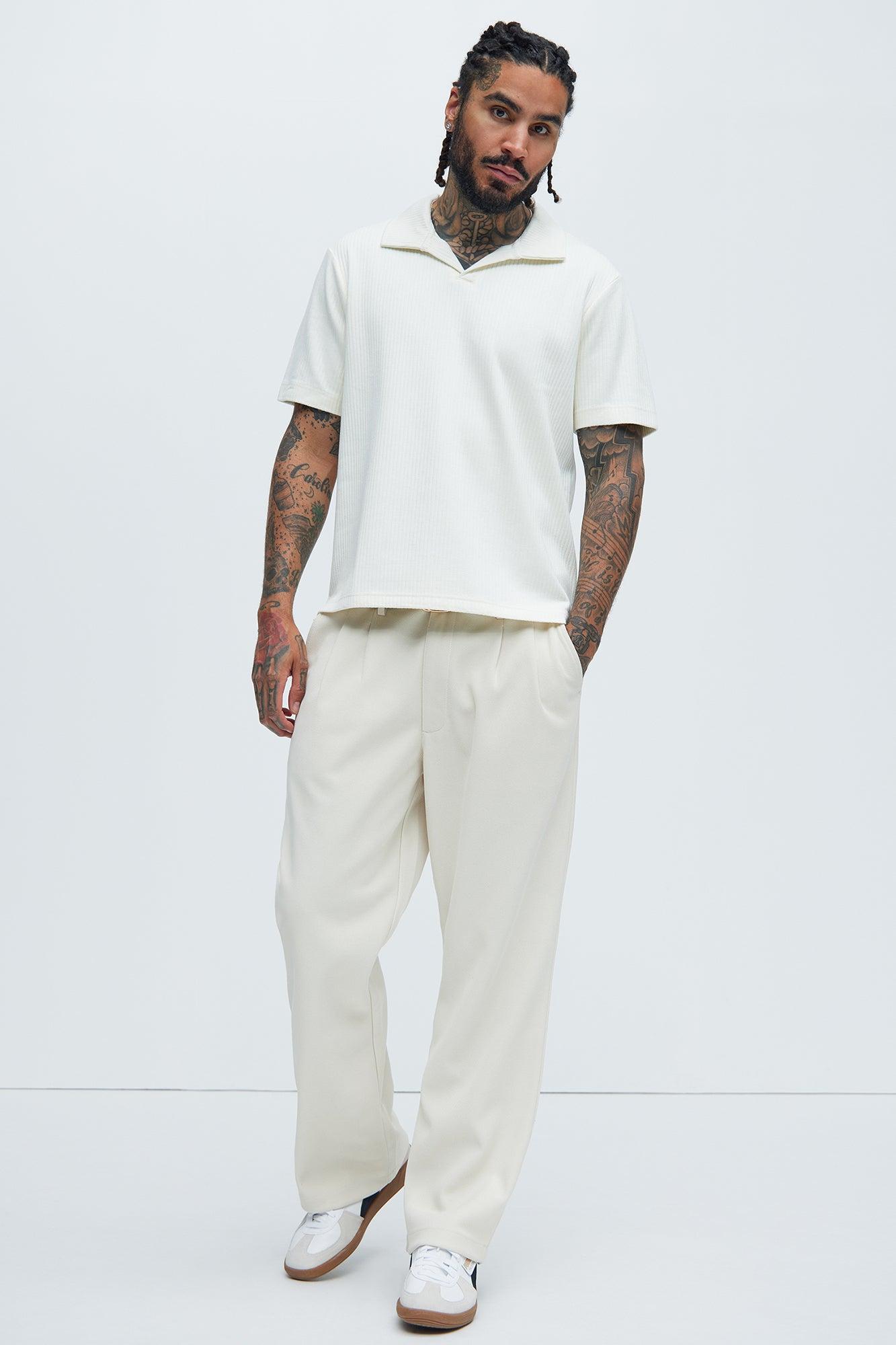 Franklin Stripe Knit Johnny Collar Shirt - Cream Product Image