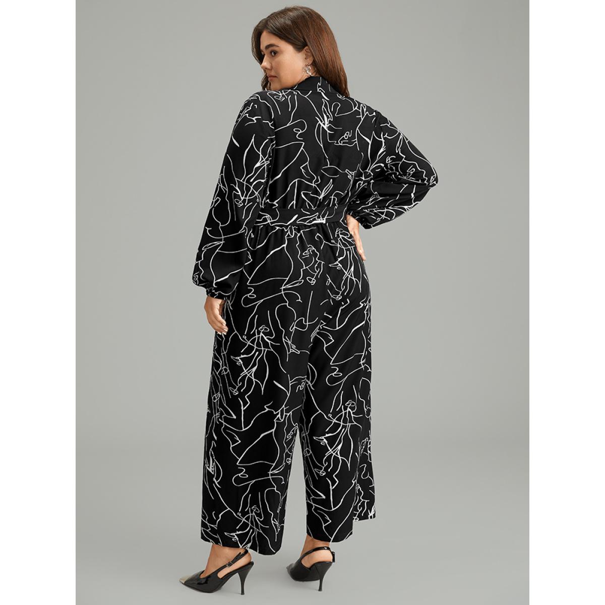 Plus Size BlackFlower Halloween Art & Design Belted Pocket Jumpsuit Women Office Long Sleeve Shirt collar Festival-Halloween Loose Jumpsuits BloomChic 18-20/2X Product Image