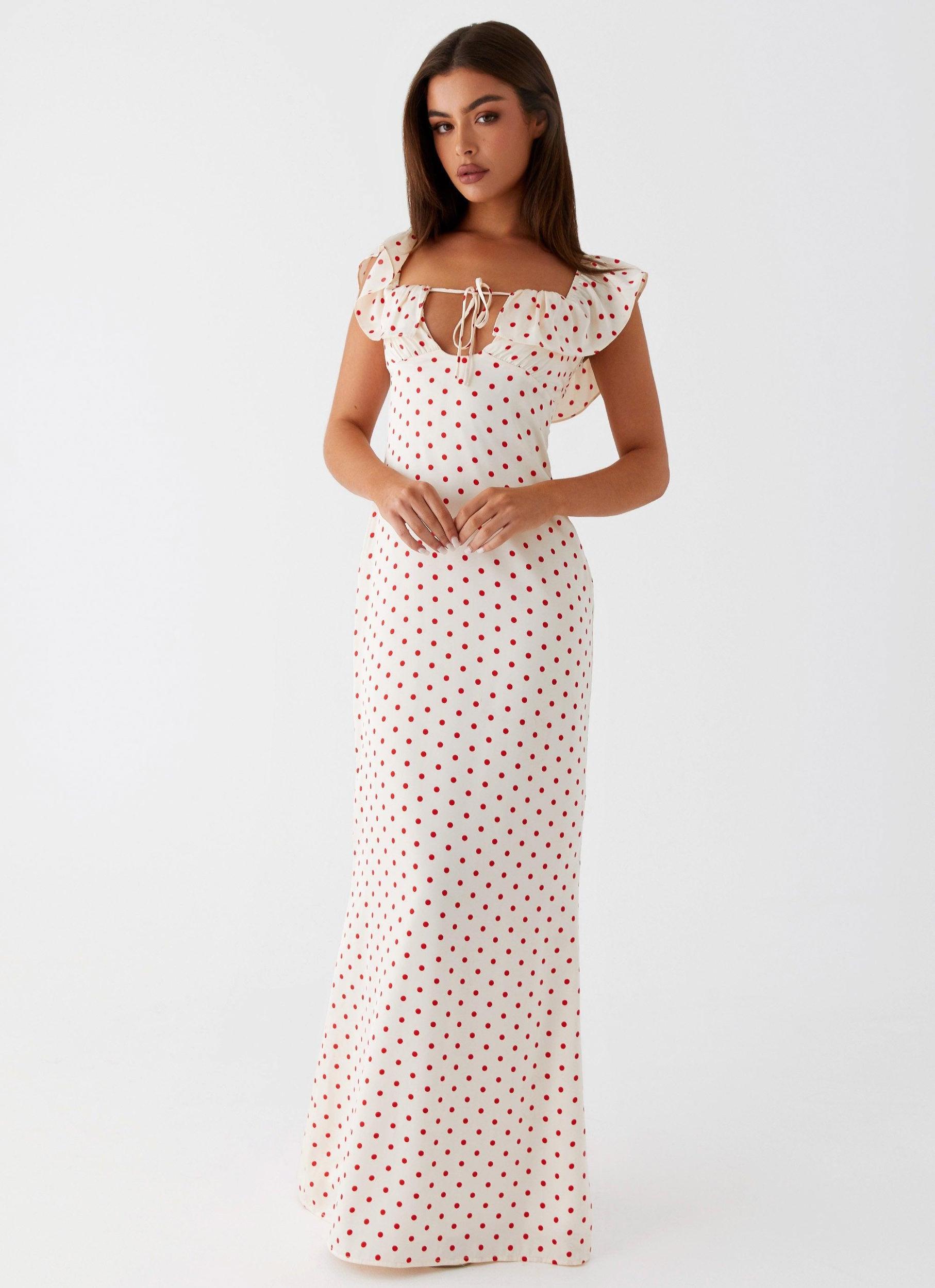 Scarlet Cherry Maxi Dress - Red Polka Dot Product Image