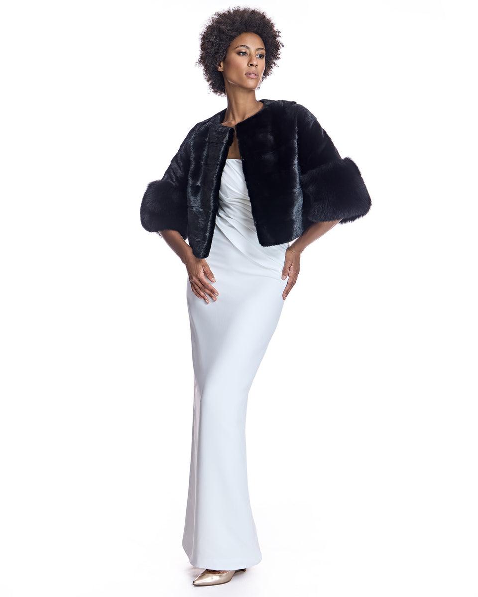 Cropped Mink Jacket with Fox Cuffs Product Image