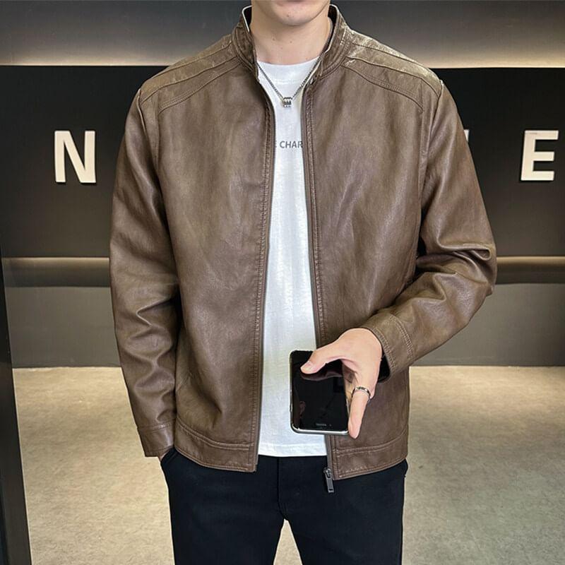 Faux Leather Zip-Up Jacket Product Image