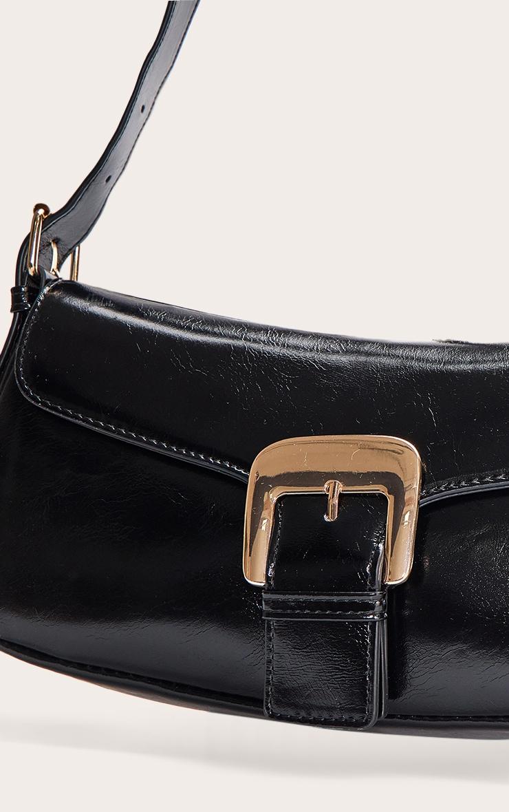 Black Crinkle PU Buckle Shoulder Bag Product Image