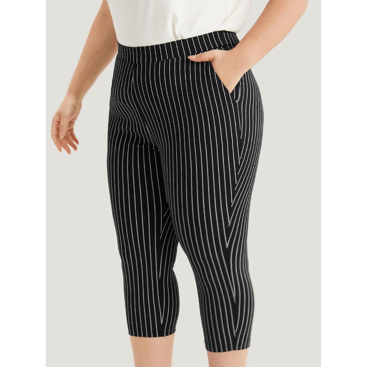 Plus Size Striped High Rise Pocket Elastic Waist Skinny Pants Women Black Office Skinny High Rise Office Pants BloomChic 10/M Product Image