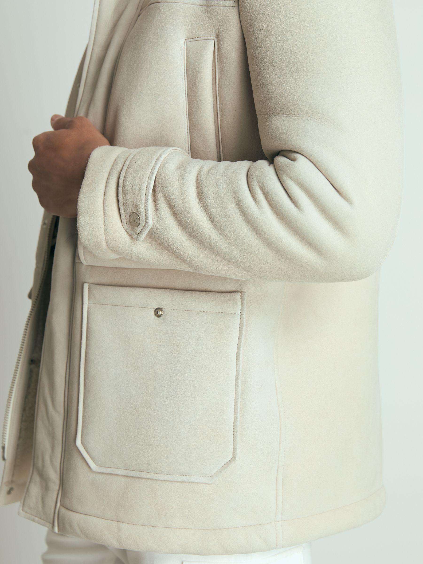 Atelier Suede Zip-Through Shearling Jacket in Off White Product Image