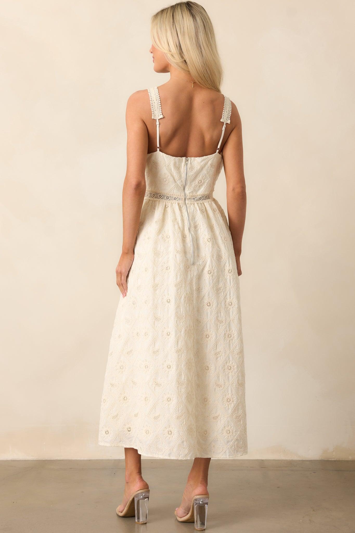 A Touch Of Grace Ivory Embroidered Cutout Midi Dress Product Image