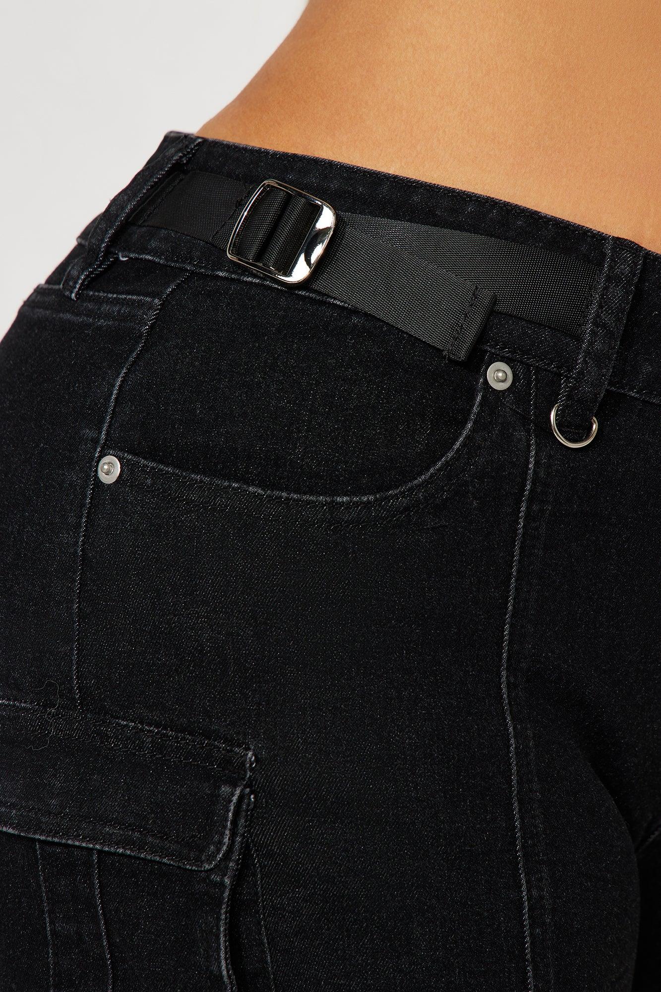 On Your Block Cargo Denim Shorts - Black Product Image