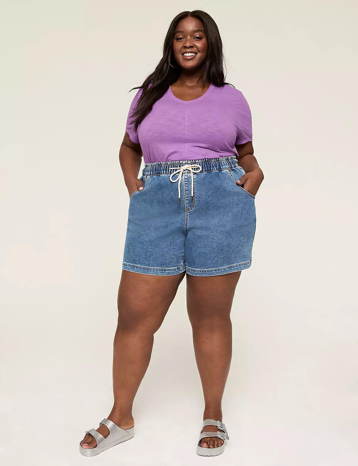 Pull-On Knit Denim Shorts - 5.5" Inseam Product Image