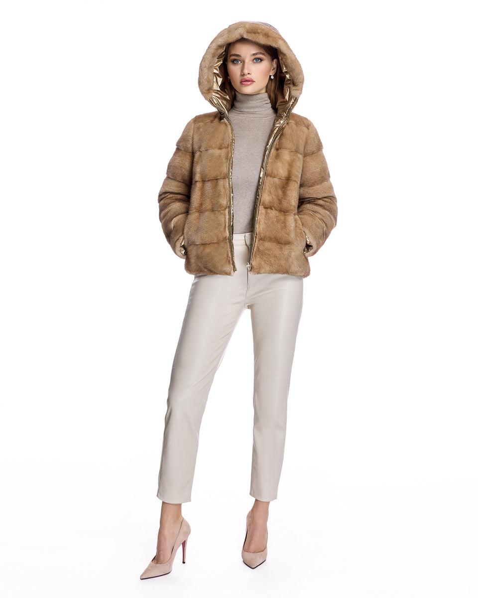 Horizontal Reversible mink jacket with Hood Product Image