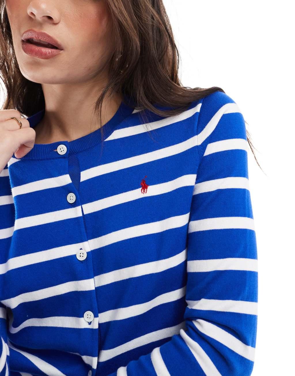Polo Ralph Lauren knitted striped cardigan in blue and white Product Image