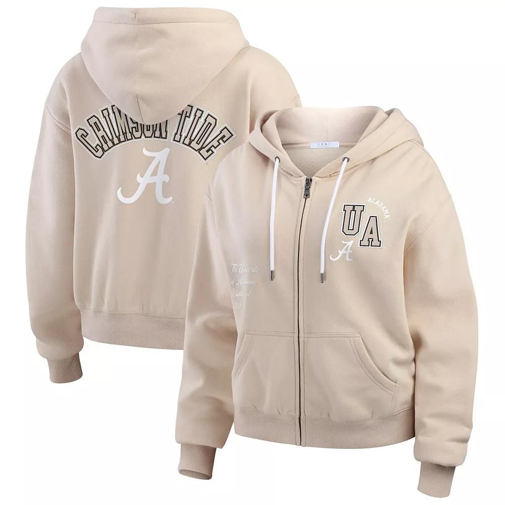 Women's WEAR by Erin Andrews Tan Alabama Crimson Tide Mixed Media Tonal Full-Zip Hoodie, Size: Large, Team Product Image