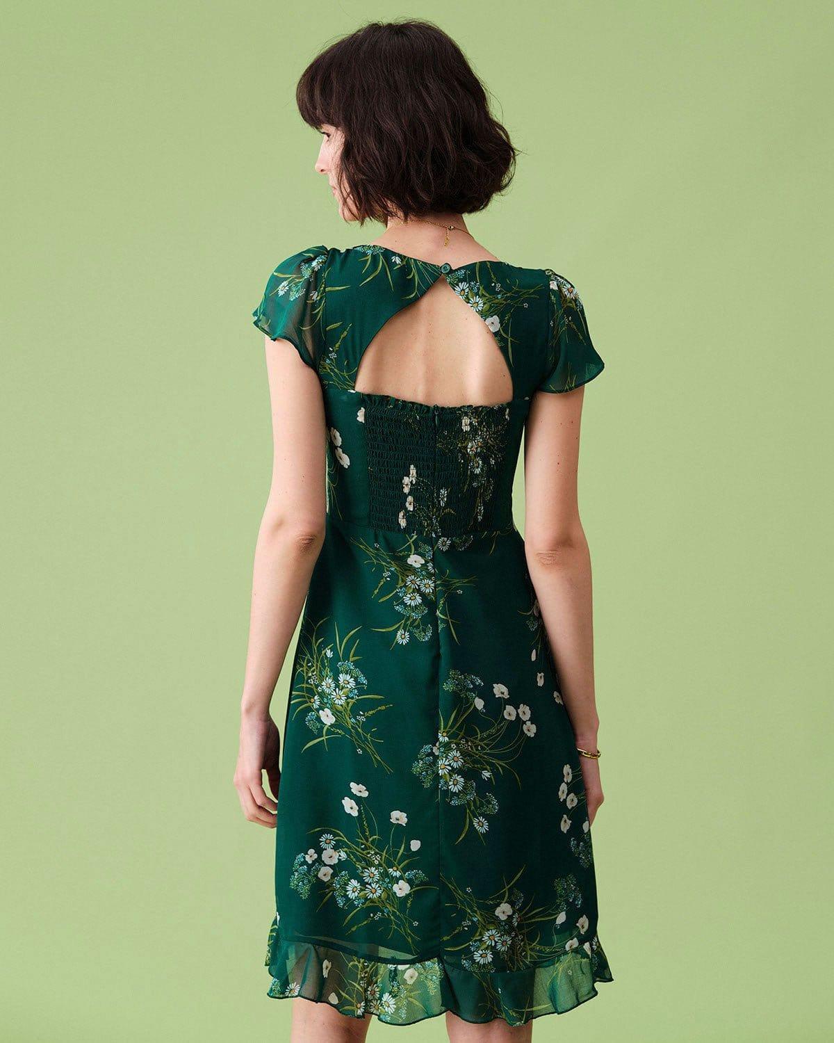 The Square Neck Backless Floral Midi Dress Female Product Image