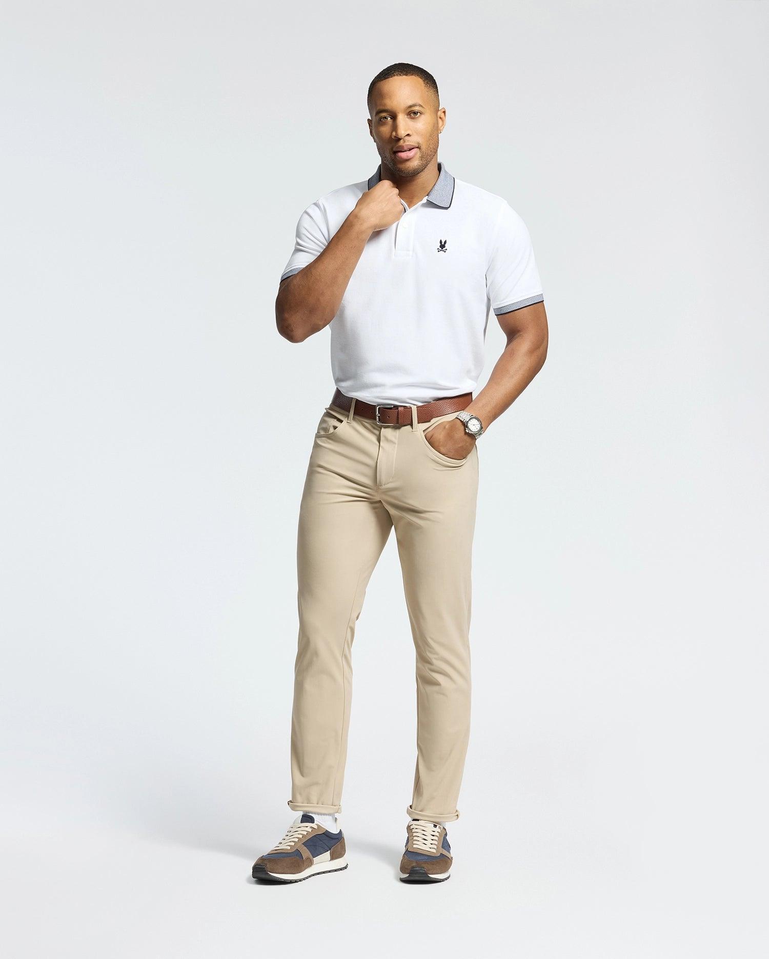 MENS JONAS STRIPE COLLAR PIQUE POLO - B6K583F200 Male Product Image