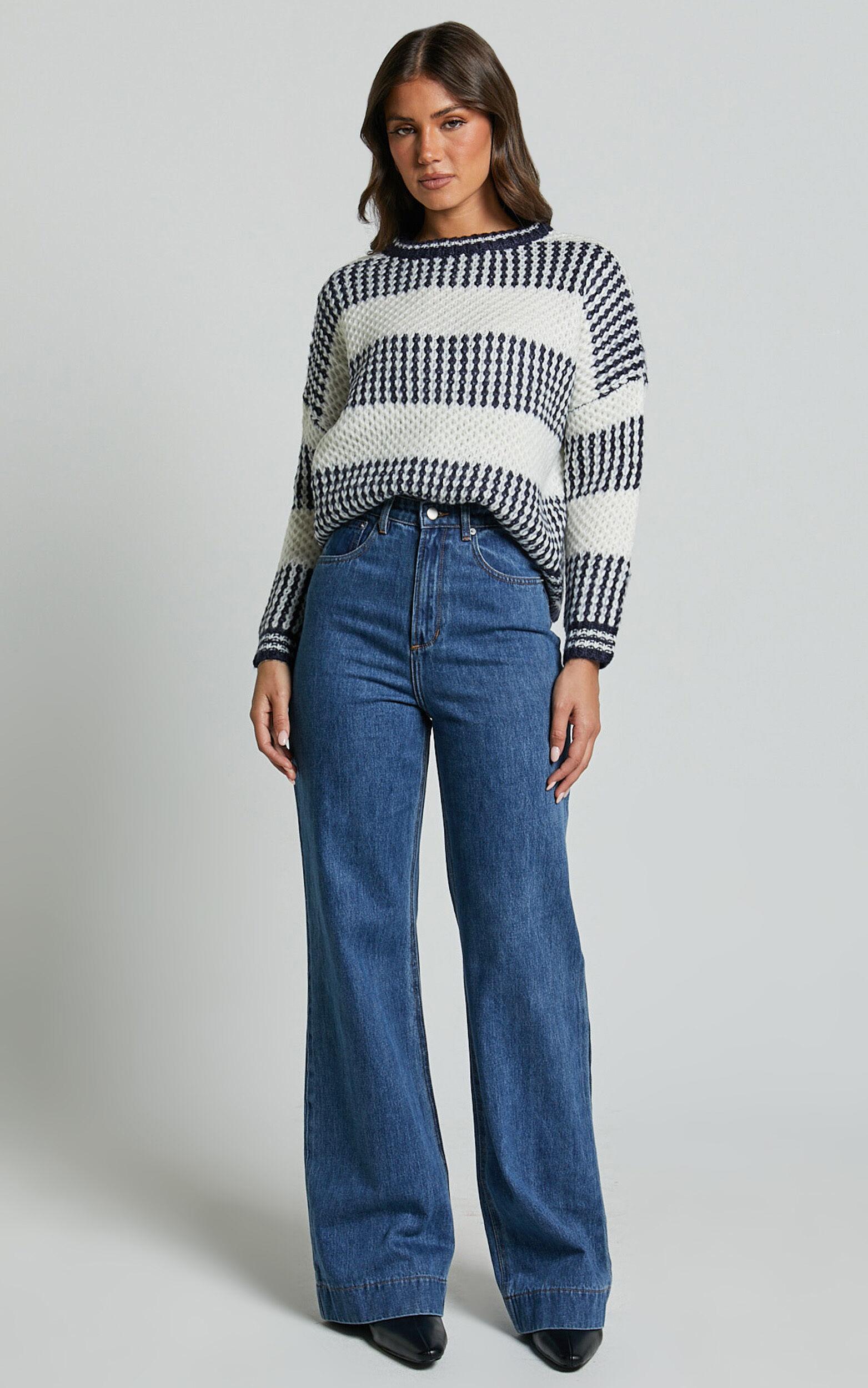 Snuggle Up Jumper - Knit Jumper in Navy Stripe Product Image