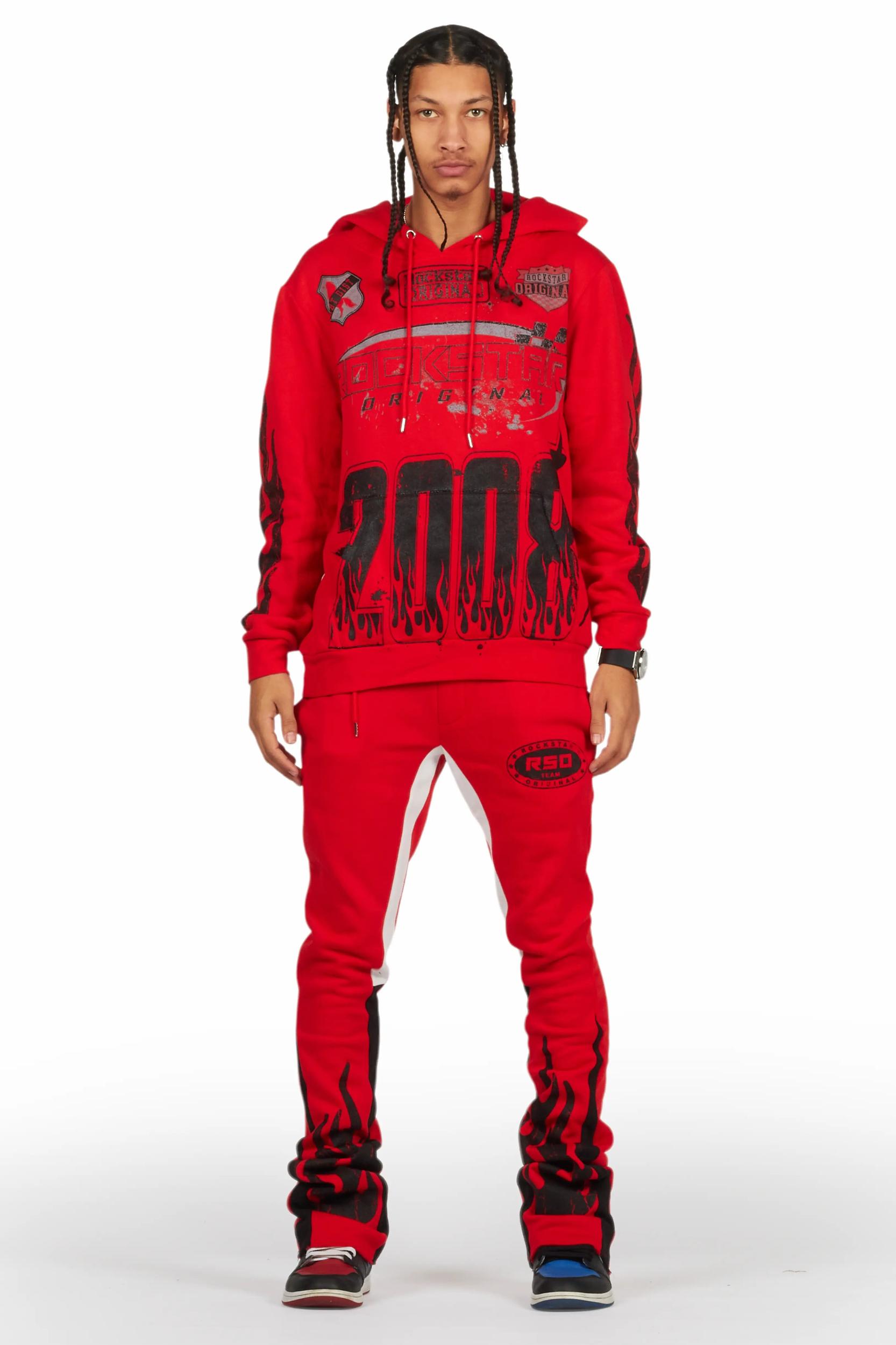 Amos Red Hoodie/Stacked Flare Track Set Male Product Image